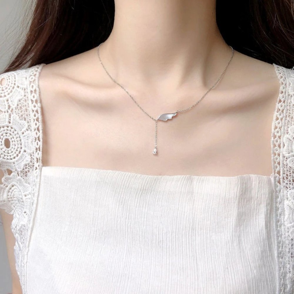 925 Sterling Silver Diamond Angel Wing Necklace - Picture 4 of 6